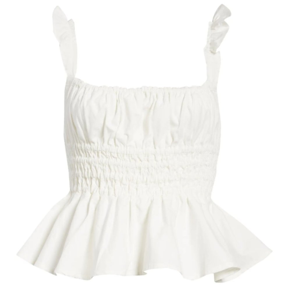 Moon River Smock Waist Cotton Peplum Top